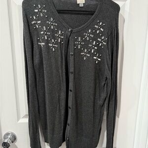 A New Day Chic Embellished Cardigan in Charcoal
